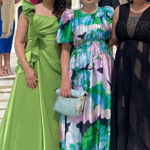 NWT Green Badgley Mischka Botanical Formal One Shoulder Ruffle Gown NEW - Picture 10 of 14